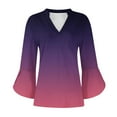 thumbnail image 5 of Shirts for Women 3/4 Sleeves V-Neck Gradient Flare Sleeve Summer Solid T-shirt Pullover Blouse Purple L, 5 of 6