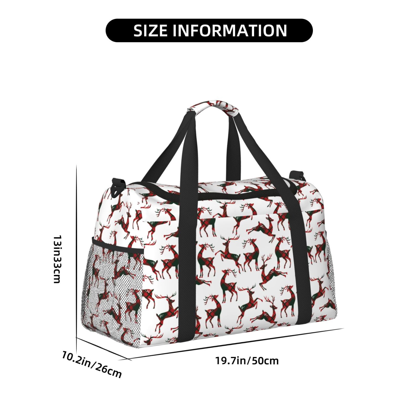 Fuzoiu Christmas Plaid Moose Print Travel Duffle Bag,Carry On Tote Bags,Duffel Bag,Sport Gym Bag, Hospital Bag for Labor and Delivery, Overnight Bag,Luggage Bag