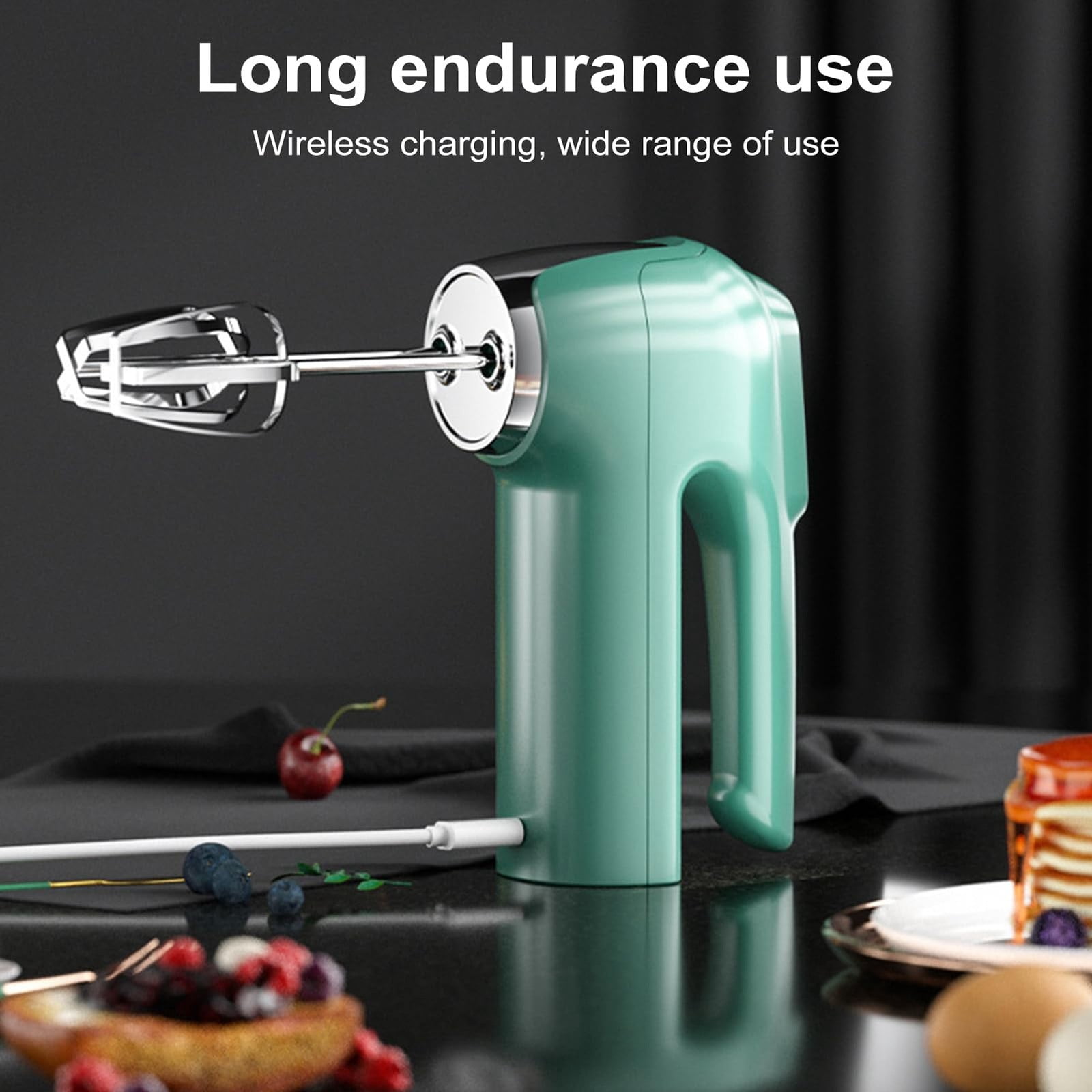 HAXMNOU Cordless Electric Hand Mixer USB Rechargeable Handheld Egg Beater Cordless Electric Whisk for Kitchen Baking Coffee Cream Mixing and Portable Blending Tasks
