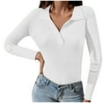thumbnail image 2 of QUNYINEY Long Sleeve Tshirts Shirts for Women White V-Neck Casual Solid Tops Drop Shoulder Pullover Slim Ribbed T-Shirts, 2 of 7