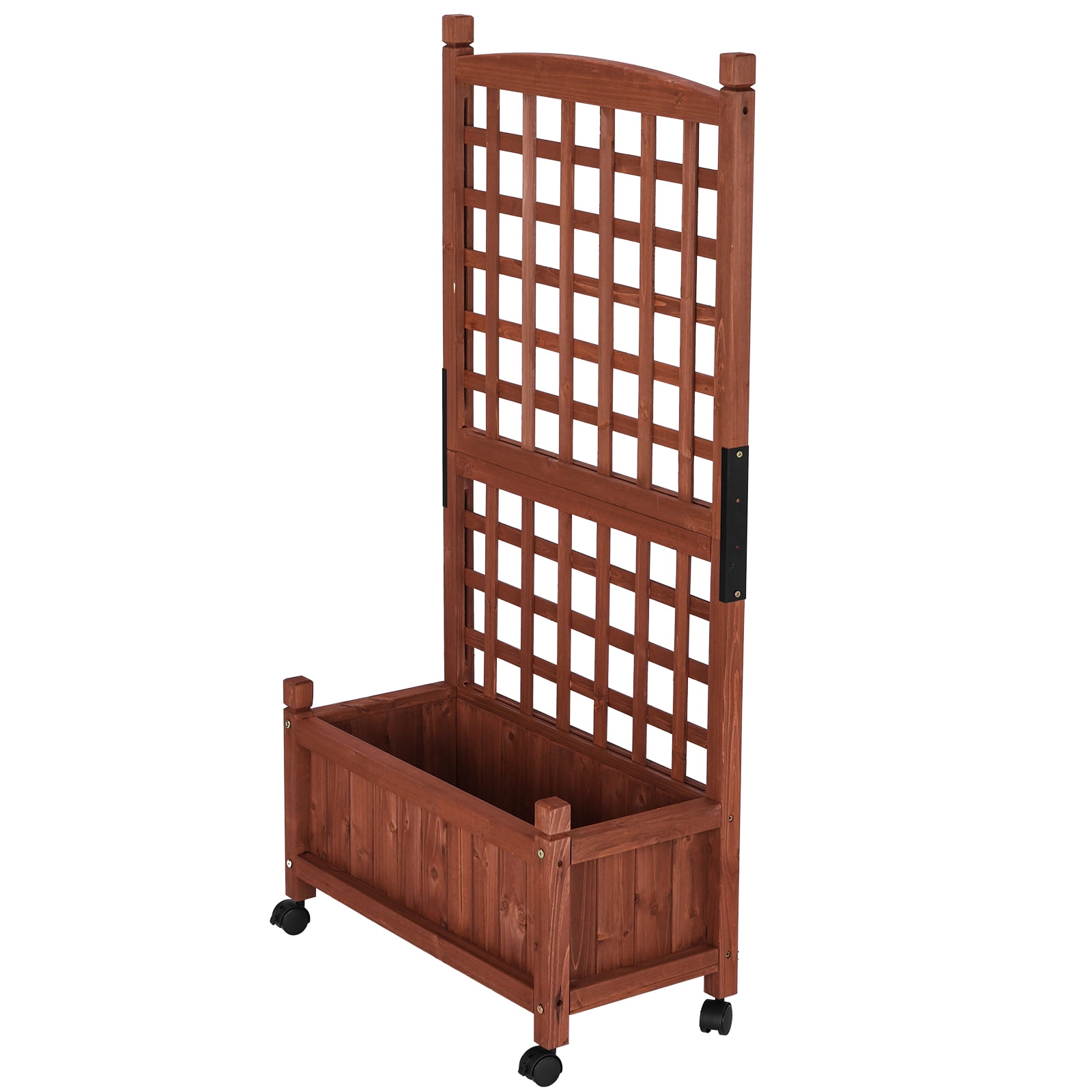 Wooden Raised Garden Bed with Trellis 24.8×11.8×50.0 in, Mobile Planter Box with Lockable Wheels, Fir Wood Vertical Planter for Climbing Plants, Privacy Screen for Patio Balcony Deck