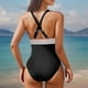 thumbnail image 4 of Traje de baño de bikini de verano para mujer, de color liso, con cojín en el pecho y sin soporte de acero, sin espalda, con tirantes, de nailon., 4 of 5