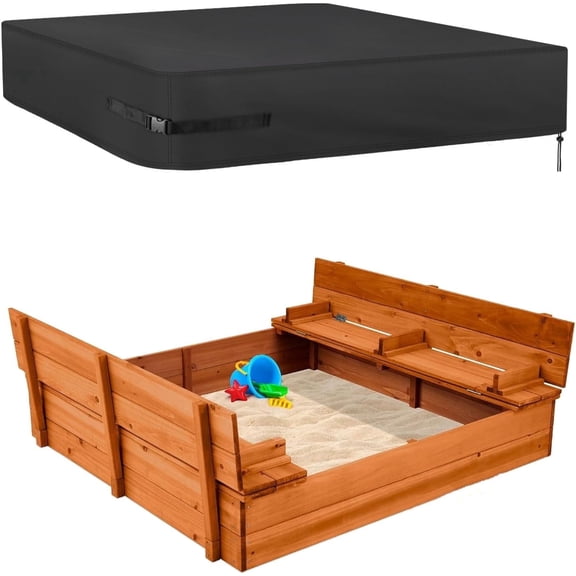 Sandbox Cover, Square Sandbox Cover Waterproof, Outdoor Toddler's Large Sand Box Covers for Sand Protection (Black, 50" L×50" W×8" H)