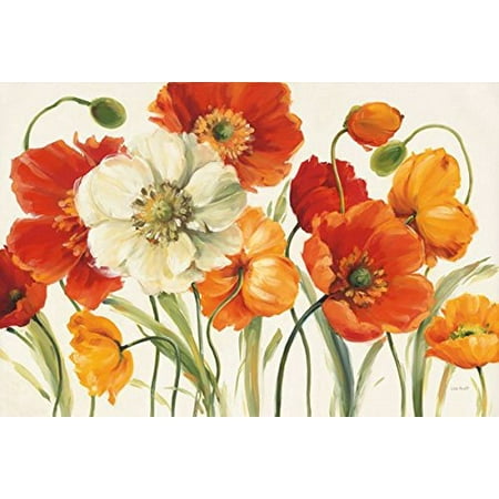 Beautiful Red Orange and White Floral Poppy and Bud Print by Lisa Audit; One 18x12in Poster