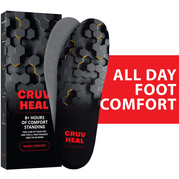 CRUVHEAL Work Comfort Insoles for Men Women Flat Feet Orthotics Anti Fatigue Low Arch (XL, Black)