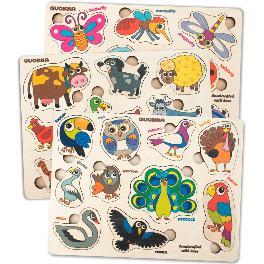 Quokka Wooden Puzzles for Toddlers 1 2 3 Year Olds, 3 Pack Puzzles