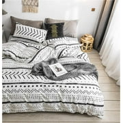 Bohemian Queen Bedding Duvet Cover Set - Black Striped Ethnic Boho Printed in White 100% Natural Cotton with 3 Pieces Ultra Soft Breathable Comforter Cover