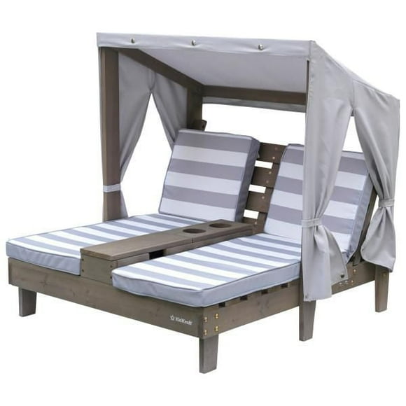 Double chaise longue avec porte-gobelets - Gris
