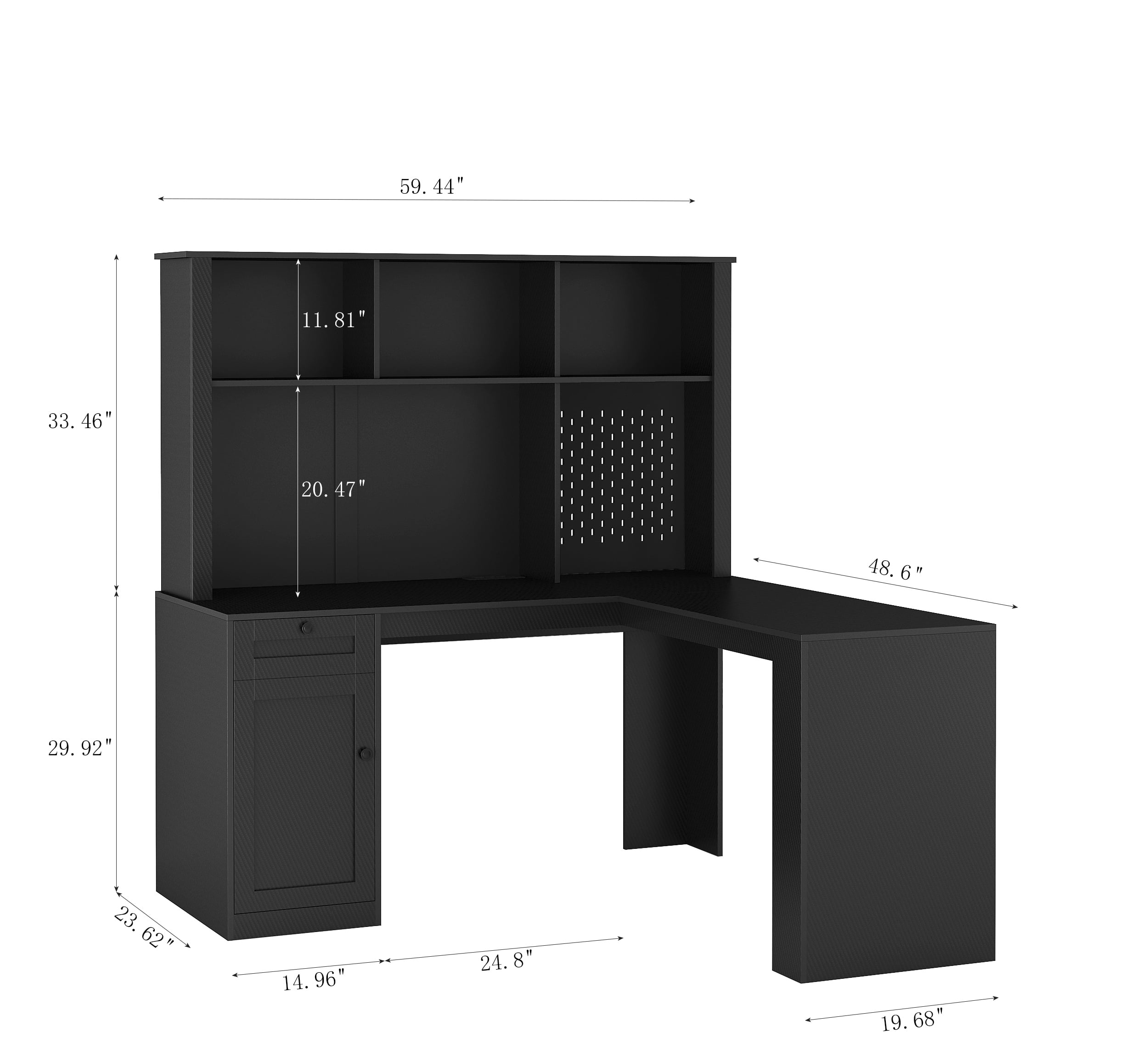 L Shaped Computer Desk with Storage Drawers, 2-IN-1 Home Office Desks with Bookshelf & Hutch & Pegboard, Modern Office Table with Outlet, Work Desk Study Desk for Home Office, Black