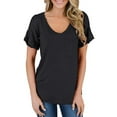 thumbnail image 2 of XCHQRTI Women V Neck Pocket T Shirt Casual Loose Short Sleeves Tee Tops, 2 of 4