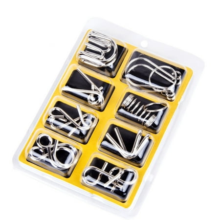 8Pcs/Sets Mental 9 Ring Puzzle Toys Intelligence Buckle Lock Brain Teaser Metal Wire Puzzles Xmas Gifts for Kids Adults Style:English