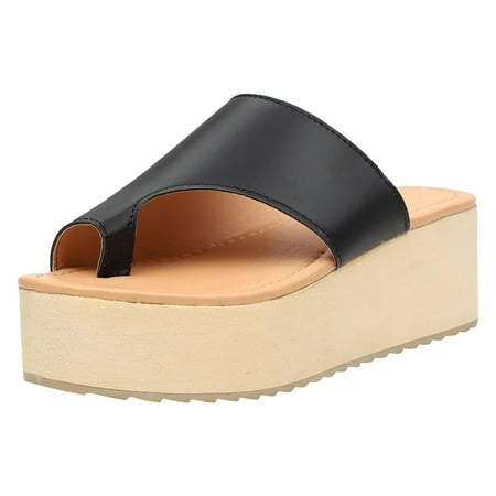 

Platform Womens Slip On Flip Flops Ring Toe Summer Open Toe Orthopedic Gladiator Flat Sandals with Arch Support Comfy Sandals for Women