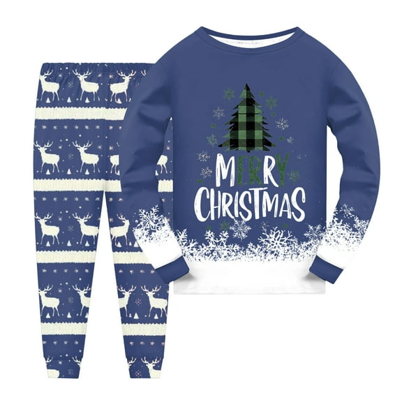 Caqnni Childrens Christmas Pajamas Set Boys Girls Christmas Pajamas Toddler Kids Pjs Sets Cotton Chirldren Clothes Sleepwears(8-9 Years,Navy)