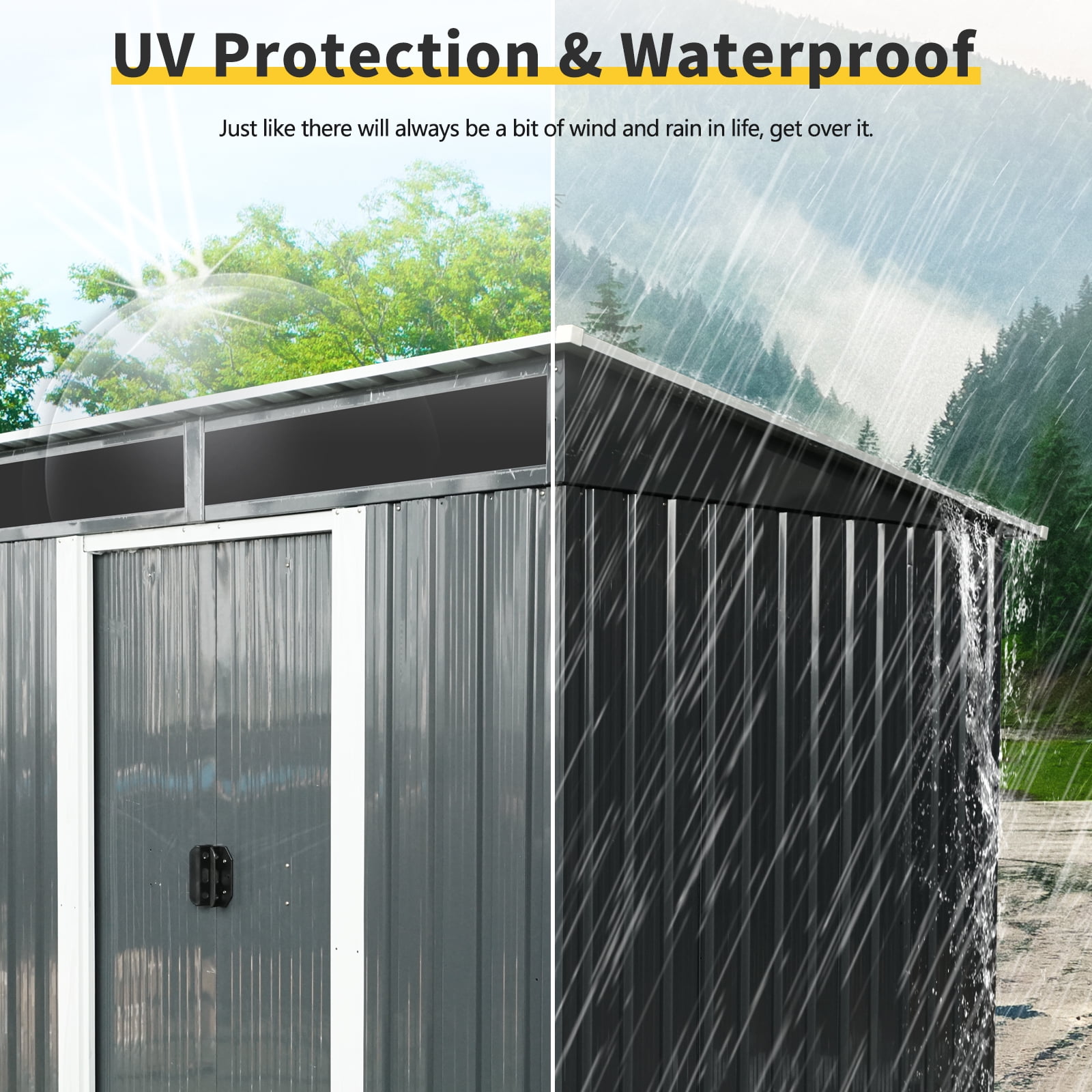 Alvantor 6 x 5 Ft Outdoor Storage Shed Metal Garden Shed with Sliding Doors and Transparent plate for Backyard, Garden Black