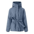 thumbnail image 5 of Winter Parka for Women Long Sleeve Thicken Zip Up Belted Hooded Outerwear with Pockets, 5 of 6