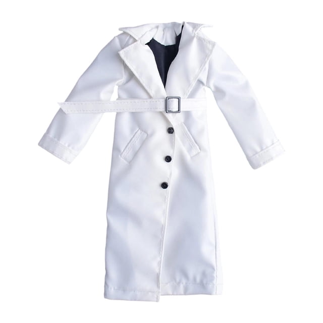 arctrm 1/12 Long Coat Fashion Notch Lapel Miniature Windproof Overcoat, Open Front Coat white