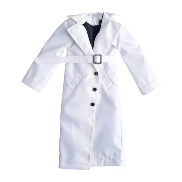 Fiocias Miniature Coat 1 12 Scale Action Figure Overcoat Long Sleeve Women Cloth Material Notch Lapel Windbreaker Open Front Jacket Suitable for Female Doll Accessory Collectors Display white