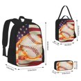 thumbnail image 2 of Bingfone Baseball Ball With Flag for Backpack Lunch Bag Pencil Case Set, Large Capacity School Backpack Combination Three-piece Set, Unisex, 2 of 6