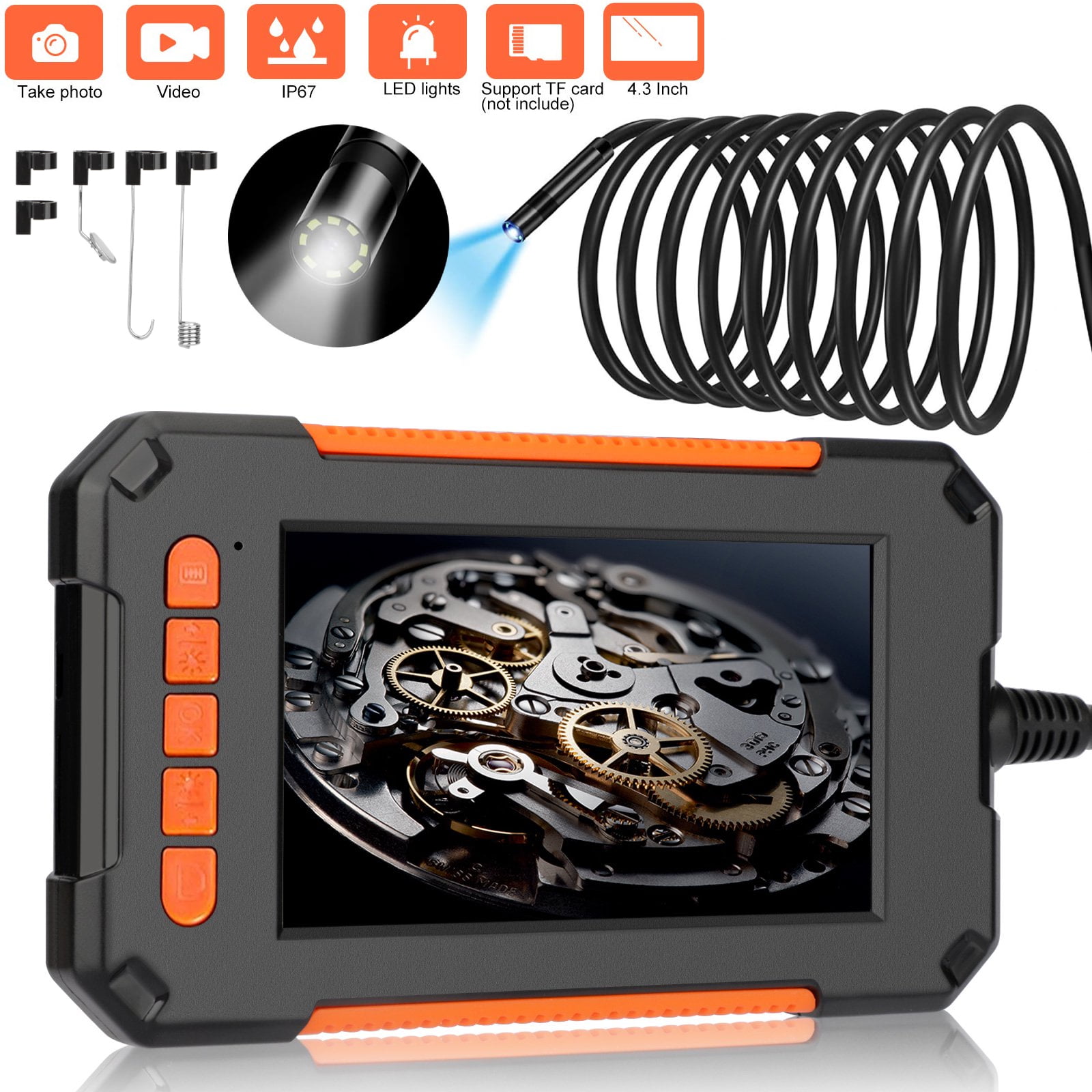 HD 1080P Multifunctional Endoscope Camera with 4.3in Screen Industrial Borescope Inspection Camera with 5m Hardwire Industrial Endoscope 8 LED Lights IP68 Waterproof
