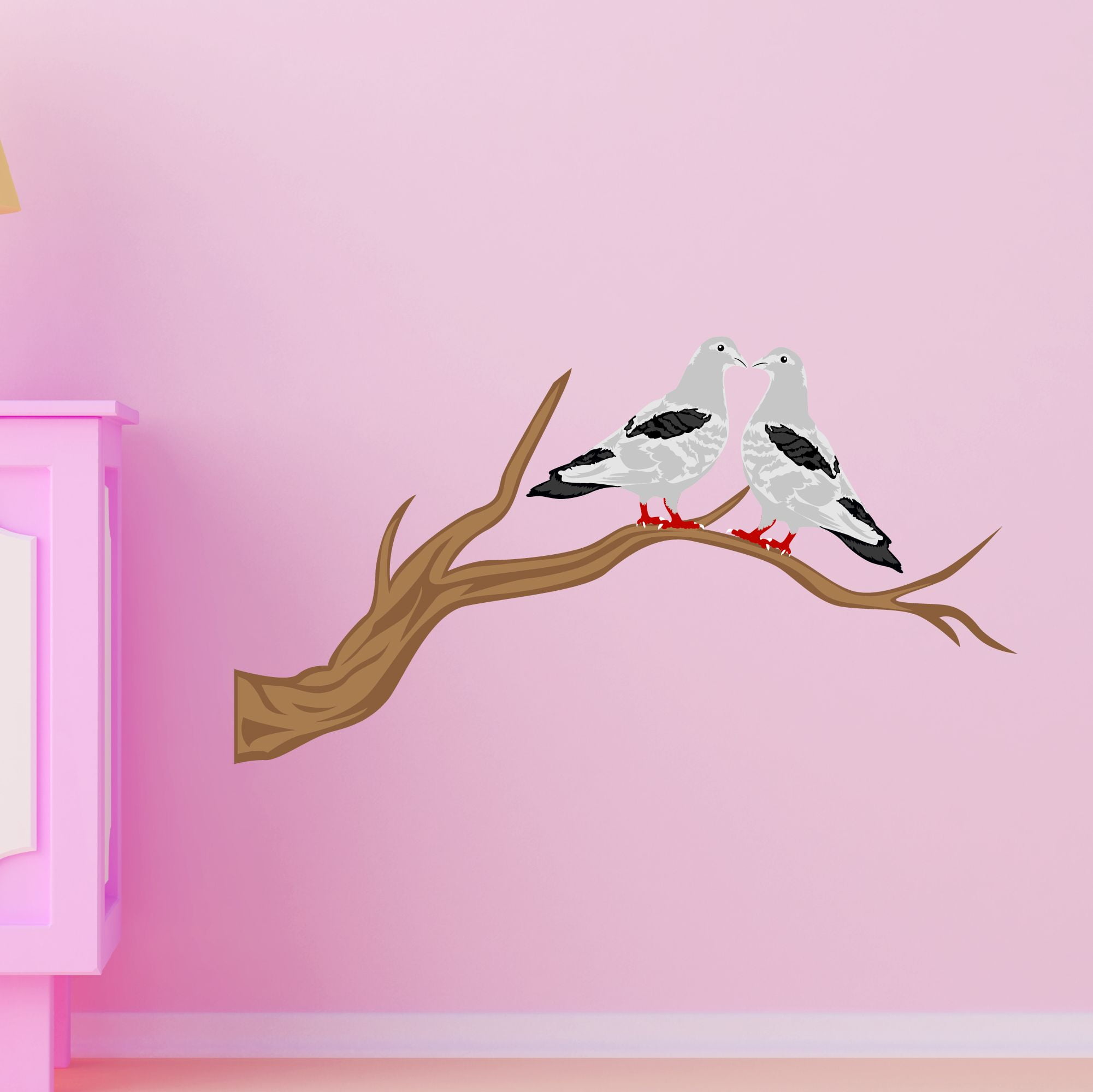 Outdoor Scenes Wall Decal Loving Pair of Pigeons Sitting on a Tree