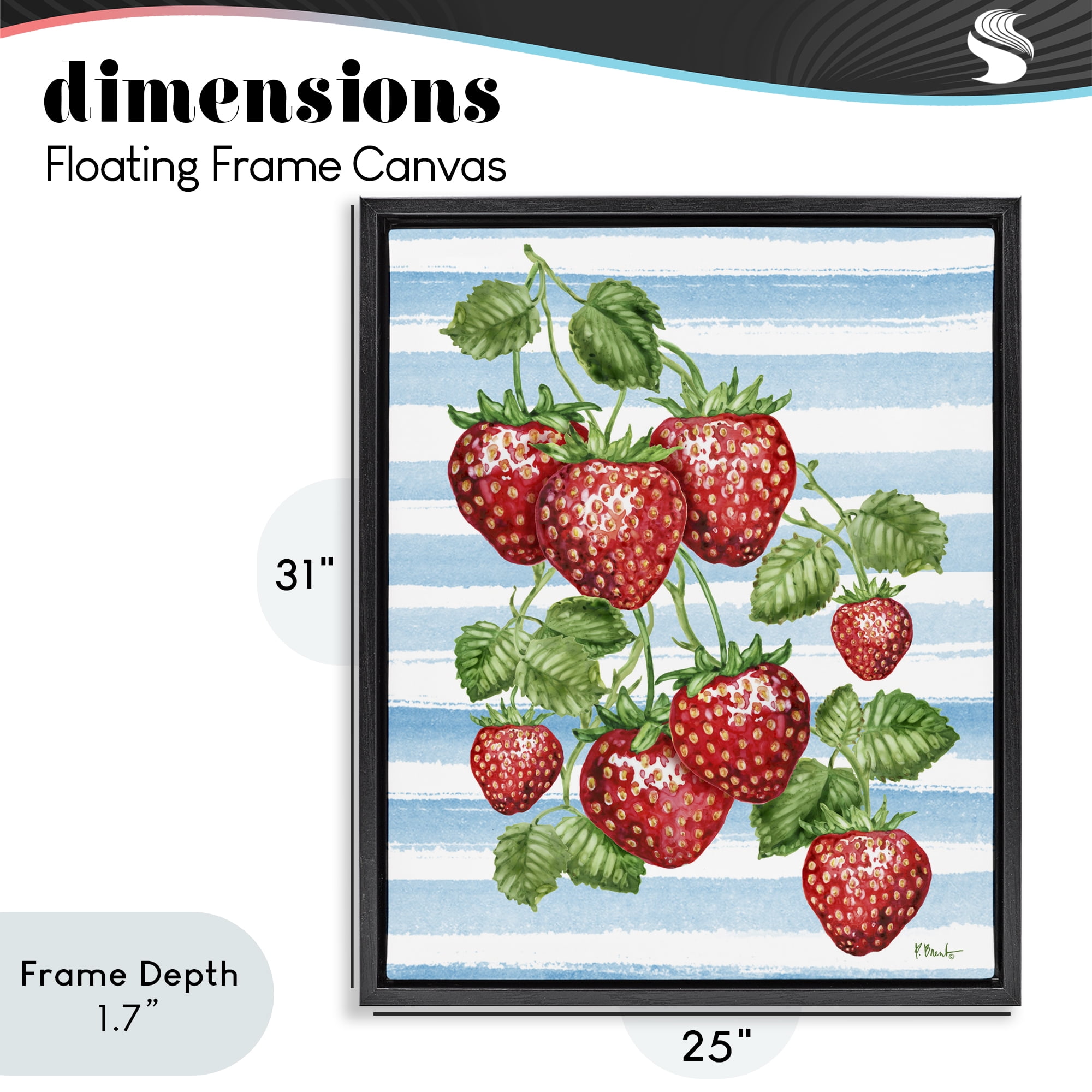 Stupell Industries Juicy Strawberry Vine Black Framed Floater Canvas Wall Art, design by Paul Brent