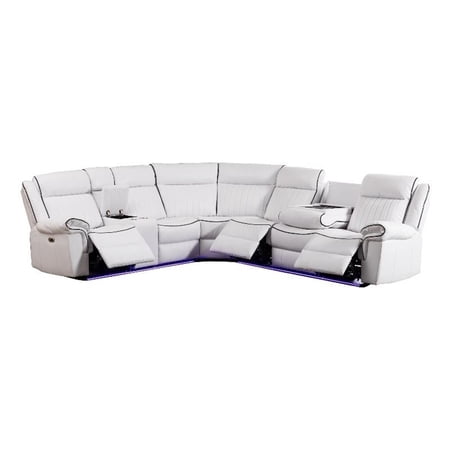 Hybition Power Reclining Sectional Sofa PU Leather L-Shaped Sofa White