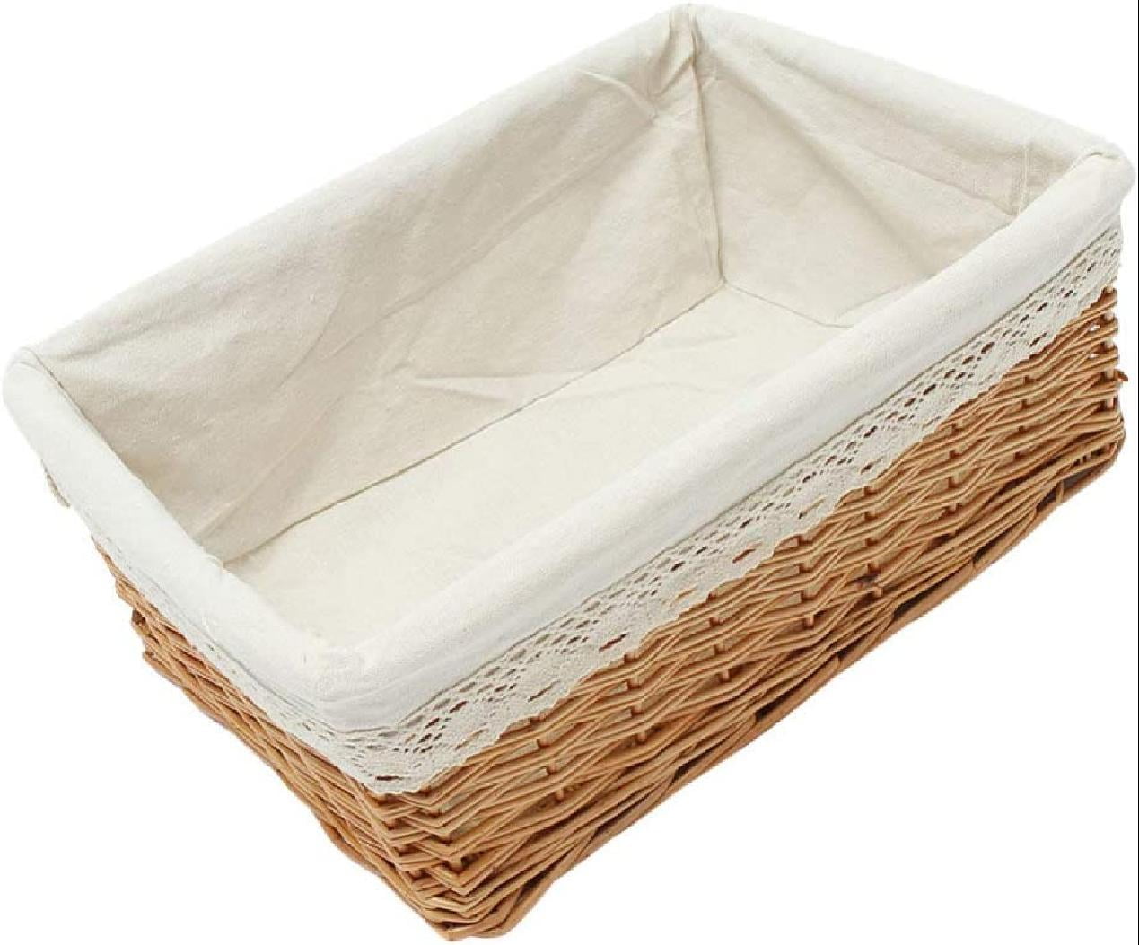 Woven Basket Rattan Storage Bin Seagrass Wicker Basket with Fabric