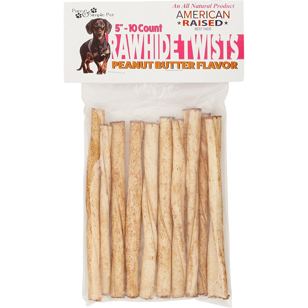 Pure & Simple Pet 5" Rawhide Twists Dog Chews, Peanut Butter, 10 Count