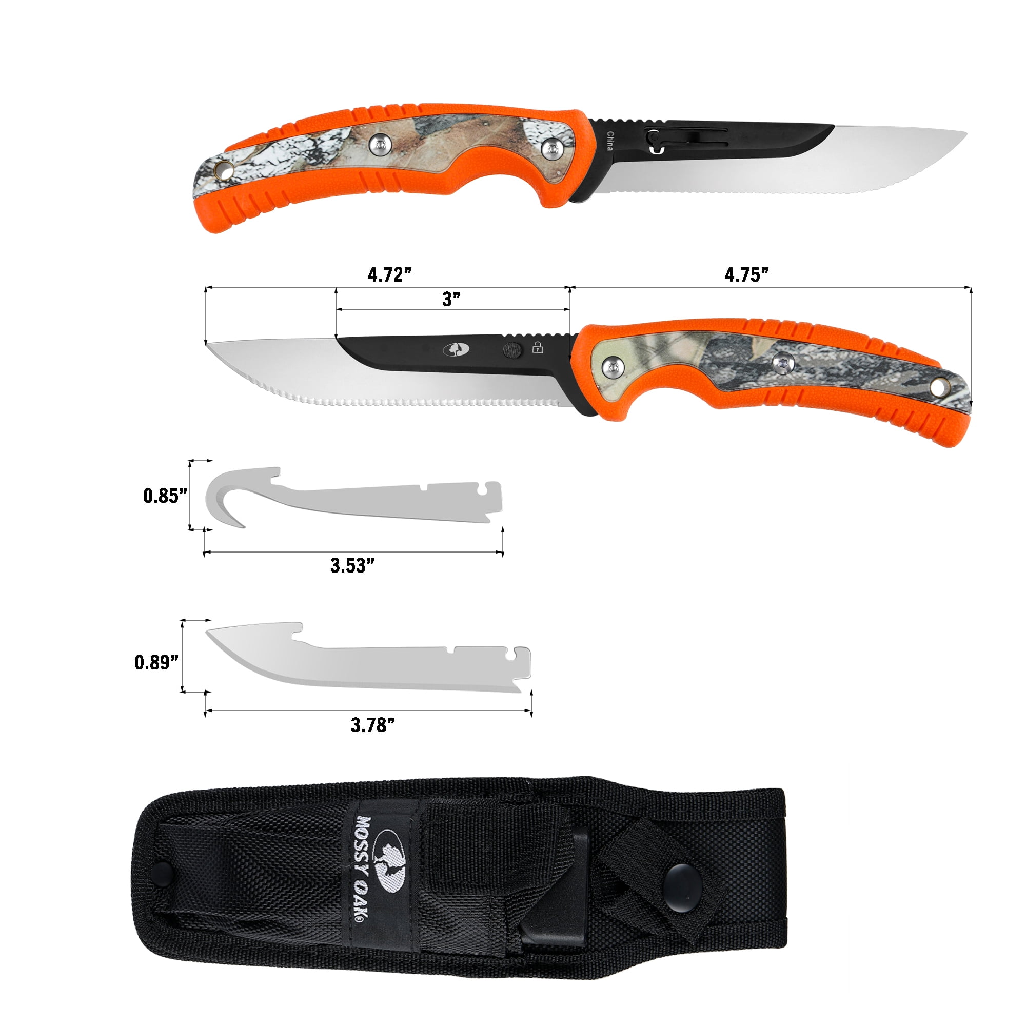 Mossy Oak 4-Piece Multi-Function Camo Hunting Knife with Replaceable Blades & Sheath