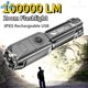 thumbnail image 2 of Linterna LED potente, luz de Flash táctica de carga USB, enfoque Variable, linterna de largo alcance, linterna impermeable para exteriores, 100000LM, 2 of 4