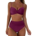 thumbnail image 1 of Huesdet Women's Bikini Set Two Piece Swimsuits Strappy Mid Rise V Neck Cutout Adjustable Double Straps(Wine,L), 1 of 8