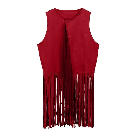 MEZZALL 60s 70s Western Cowboy Cow Girl Vest Outfits Hippie Set Kids Girls Fringe Tassel Vest Party Relaxed Fit Toddler Dailywear, Red, 3-4 Years