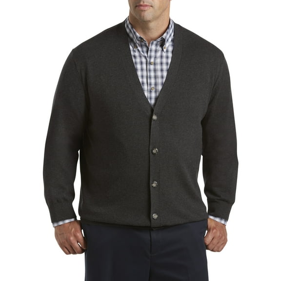 Harbor Bay by DXL Big and Tall Men's V-Neck Cardigan Sweater, Carbon Heather Grey, 1XL