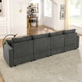 thumbnail image 3 of L-Shaped Couch Modern 4 seats Sofa Chair with Storage, with Ottoman, Deep Seat Sofa with Cup Holders & Phone Holder , Grey Corduroy Couch, 3 of 5