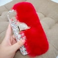 thumbnail image 4 of Compatible with iPhone 15 Pro Plush Furry Case with Luxury Bling Rhinestones for Women Girls Cute 3D Diamond Fox Cover Case Winter Warm Soft TPU Shockproof Protective Cover, Red, 4 of 14