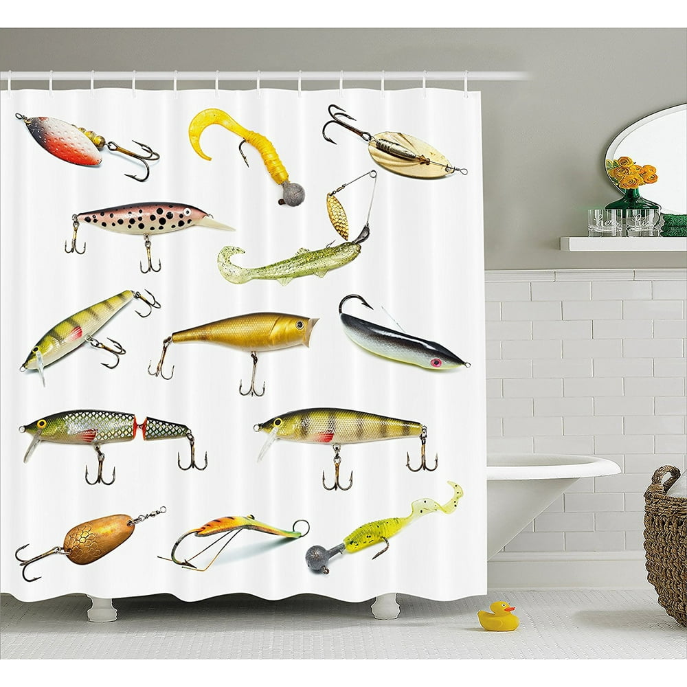 Fishing Decor Shower Curtain by , Fishing Tackle Bait for Spearing