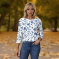 thumbnail image 4 of Elowen Womens Summer Tie Dye Floral Tops 3/4 Sleeve Shirts Crew Neck Casual Blouses Light Blue S, 4 of 6