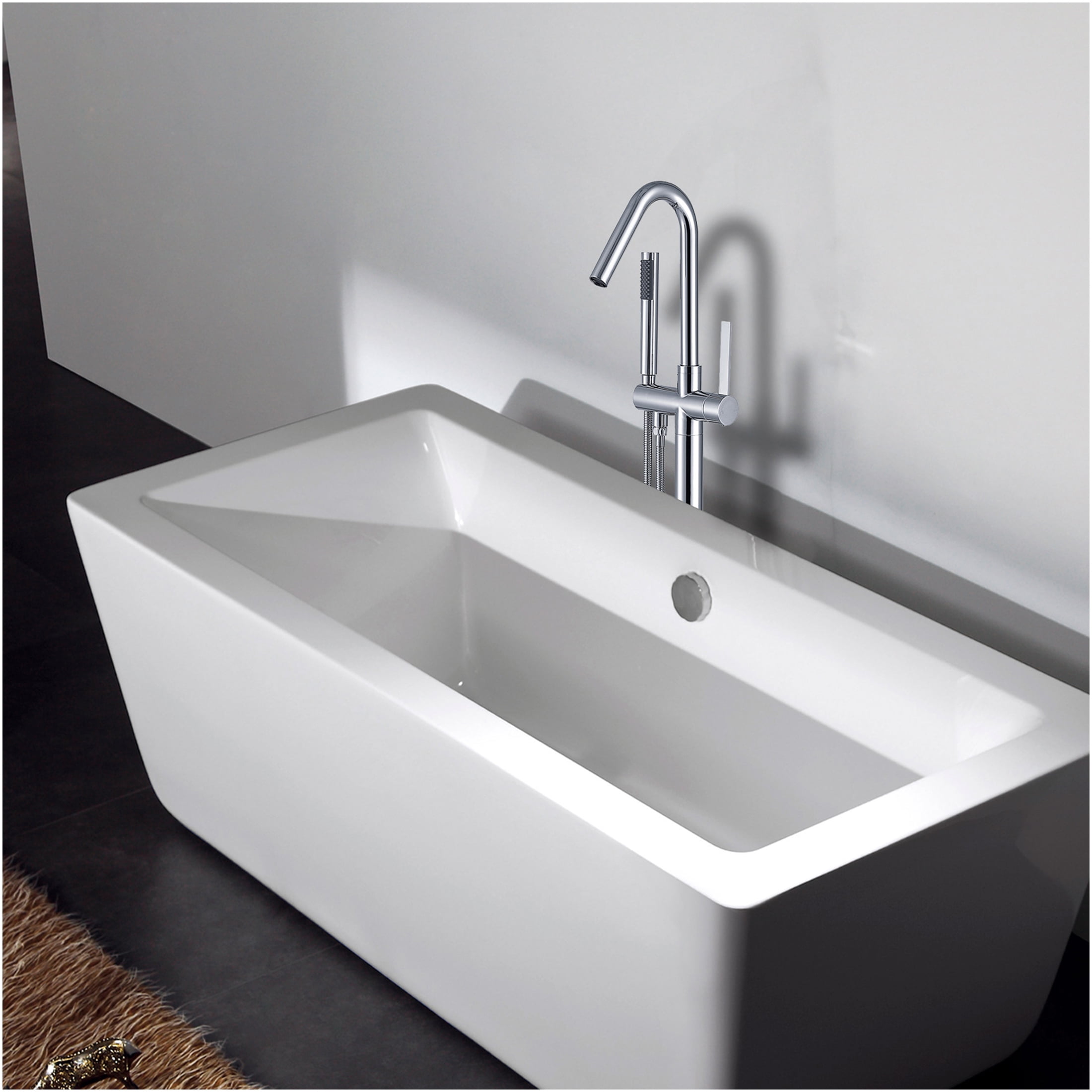 JERFIT Freestanding Modern Bathtub Faucet with Hand Shower, Chrome Finish, 3.9 GPM High Flow, Durable Metal Construction for Bathroom