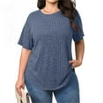 thumbnail image 2 of Horkkom Womens Summer Tops Plus Size Crewneck Short Sleeve Sweater Loose Solid Color Casual Shirts XXXL, 2 of 9