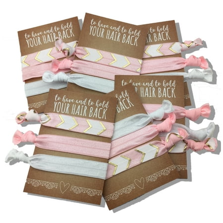 Bridal Clasp Bracelet - Jeune Marie Ribbon Hair Ties No Crease Elastics Handtied Ouchless Ponytail Holders Hair Band Bracelet Favors for Bachelorette Parties, Bridal Showers, and More! (Have and to Hold - 6 Pack, Pink)
