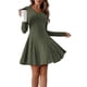 thumbnail image 3 of Vestido Corto de Punto Acanalado de Larga para Mujer, Otoño e Invierno, Cuello en V, Informal, Corte A Verde M, 3 of 8