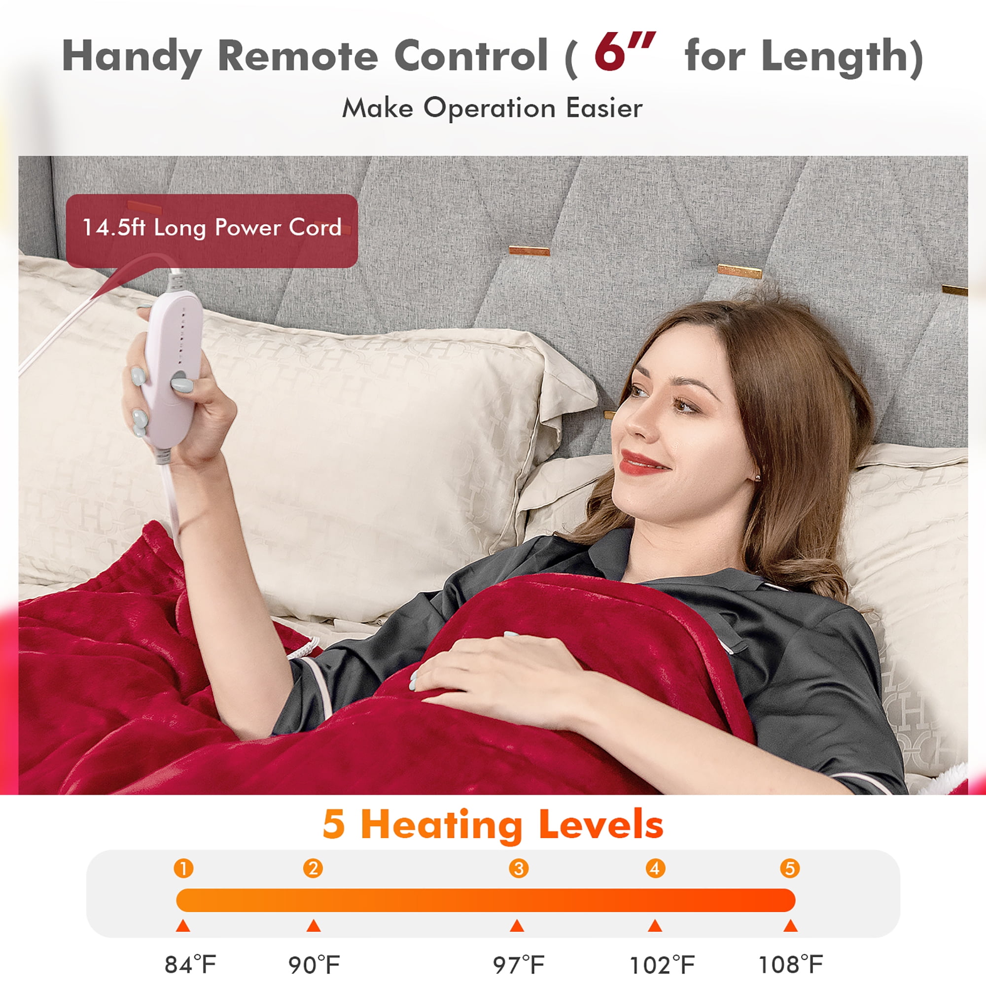 Costway Heated Blanket Electric Throw w 5 Heating Levels 10 Hours Auto Off 84 x 62 Walmart