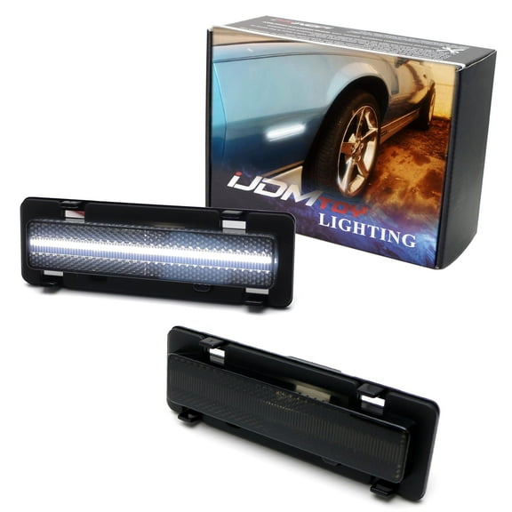 Smoked Lens White Full LED Strip Rear Side Marker Light Assembly For 1982-1992 Chevrolet Camaro, Pontiac Firebird, Powered by 36-SMD LED, Replace OEM Amber Sidemarker Lamps