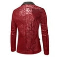 thumbnail image 6 of Nmnitkp Men's Sequin Blazer Jacket Black Contrast Lapel Single‑Button Long Sleeve Suit Coat for Party Stage Show Holiday Nightclub Special Event Wear Red,M, 6 of 6