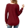 thumbnail image 2 of JYLFC Womens V Neck T-Shirts Long Sleeve Jacquard Textured Tunic Top, Burgundy L, 2 of 3