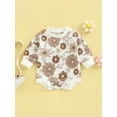 thumbnail image 2 of Newborn Baby Long Sleeve Romper, Flower Printed Round Neck Patchwork Playsuit Short Jumpsuit, 2 of 7