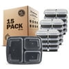 Freshware Meal Prep Containers [15 Pack] 3 Compartment with Lids, Food Containers, Lunch Box, Stackable, Bento Box, Microwave/Dishwasher Safe (32 oz)