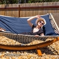 thumbnail image 2 of SUNCREAT Hammocks Outdoor Double Hammock with Hardwood Spreader Bar, 475 lbs Capacity, Heavy Duty 15 FT Hammock with Large Soft Pillow, Dark Blue, 2 of 7