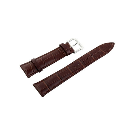 - 22mm Retro Style Brown Alligator Grain Faux Leather Wrist Watch Band Strap