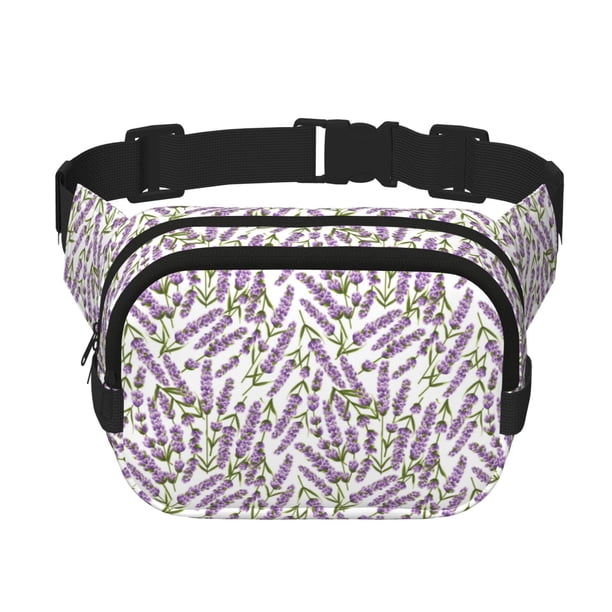 Fotbe Lavender Flowers Cangurera Cuadrada con Estampado de Doble Capa, Bolsa de Cintura Ajustable Mini para Hombres y Mujeres